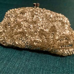 Vintage sequined beaded silver purse clutch wedding party bag